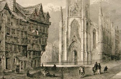 Hoofd van West Bow, met de Assembly Hall in het midden van de 19e eeuw, uit 