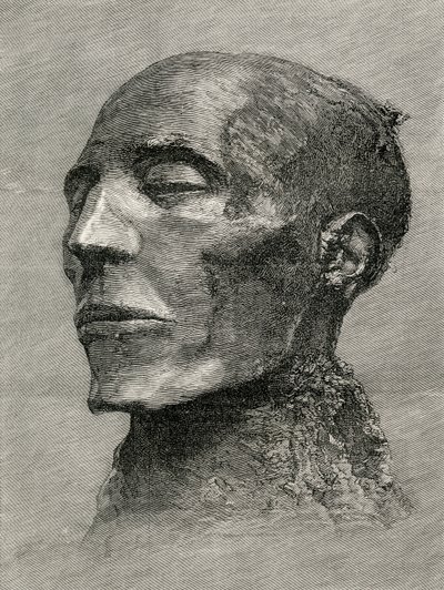 Hoofd van de mummie van Menmaatre Seti I, ook bekend als Sethos I, Farao van het Oude Egypte, uit The Worlds Inhabitants door G.T. Bettany, gepubliceerd 1888 door English School