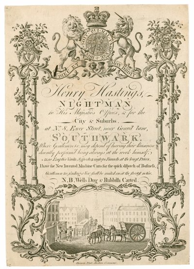 Henry Hastings, nachtwaker, handelskaart door English School