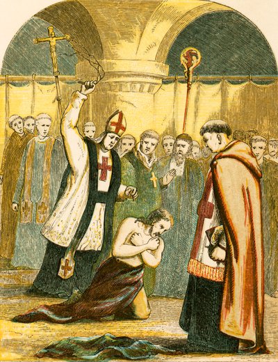 Hendrik II gegeseld door de priesters in Canterbury door English School