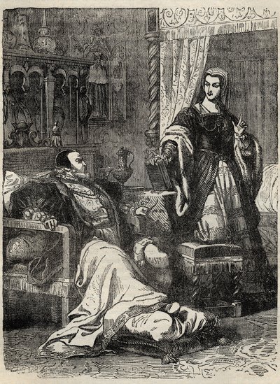 Hendrik VIII en Koningin Catherine Parr (1512-1548) - gravure uit 