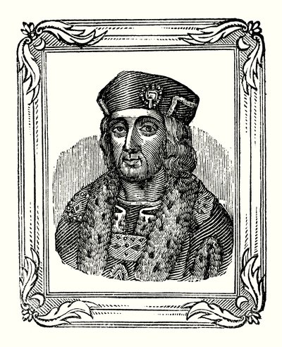 Henry VII werd geboren in 1457, gekroond in 1485, en stierf in 1509 (gravure) door English School