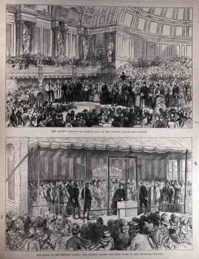 Hare Majesteit Opent de Queens Hall van het Volkspaleis en Legt de Eerste Steen van de Technische Scholen, uit The Illustrated London News, 21 mei 1887 door English School
