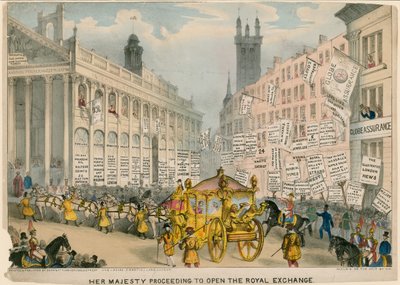 Hare Majesteit op weg om de Royal Exchange, Londen, te openen door English School