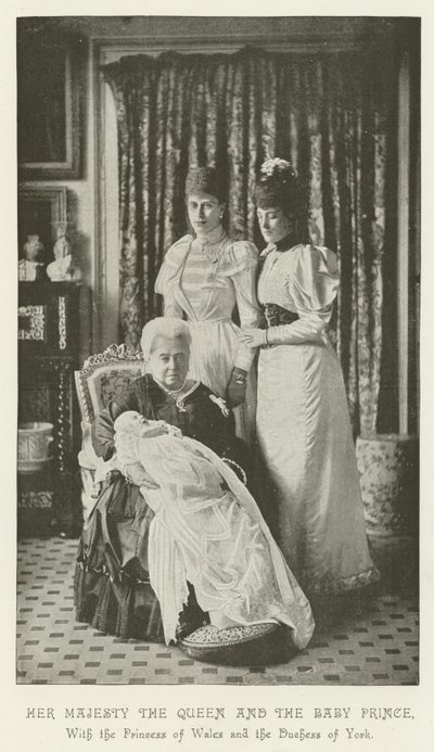 Hare Majesteit de Koningin en de Baby Prins, met de Prinses van Wales en de Hertogin van York door English School