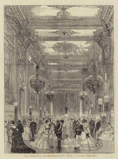 De Grote Ontvangstruimte van Hare Majesteit, Windsor Castle (gravure) door English School