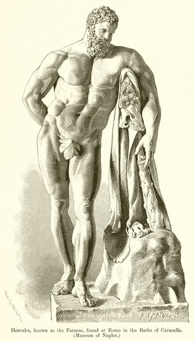 Hercules, bekend als de Farnese, gevonden in Rome in de Thermen van Caracalla door English School