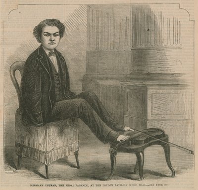 Hermann Untman, de pedaal Paganini, in de London Pavilion Music Hall door English School