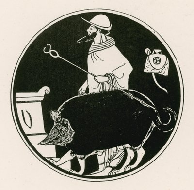 Hermes en de gemaskerde hond (gravure) door English School