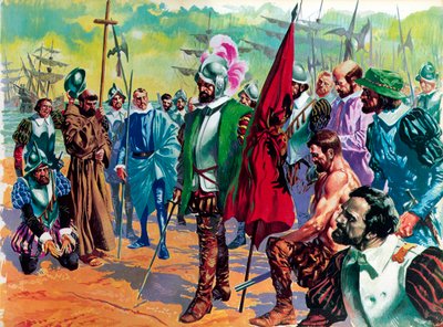 Hernando Cortes arriveert in Mexico in 1519 door English School