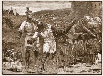 Heldhaftigheid van St. Clair bij het beleg van Bridgnorth Castle, illustratie uit Cassells Illustrated History of England door English School