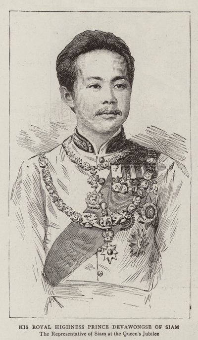 Zijne Koninklijke Hoogheid Prins Devawongse van Siam (gravure) door English School