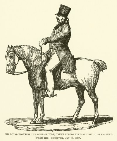 Zijne Koninklijke Hoogheid de Hertog van York, genomen tijdens zijn laatste bezoek aan Newmarket, uit de Observer, 8 januari 1827 door English School