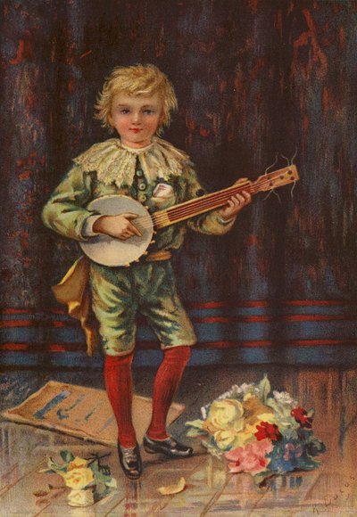 Zijn eerste optreden - jongen die banjo speelt door English School