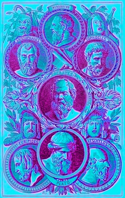 Historici, Filosofen en Dramaturgen van het Oude Griekenland, illustratie uit The Illustrated History of the World, gepubliceerd ca. 1880 door English School