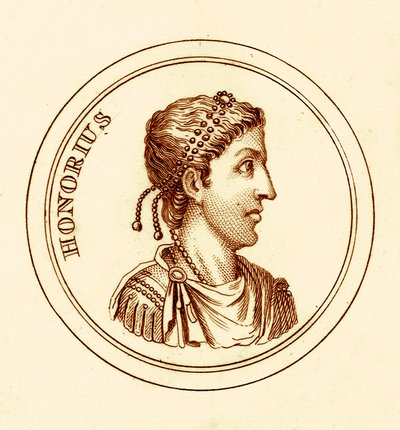 Honorius, illustratie uit Het Universele Historische Woordenboek door George Crabb, gepubliceerd 1825 door English School