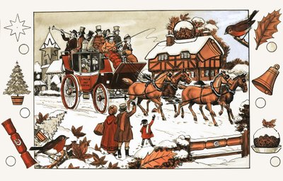 Paard en wagen in de sneeuw. Zoekplaatje door English School