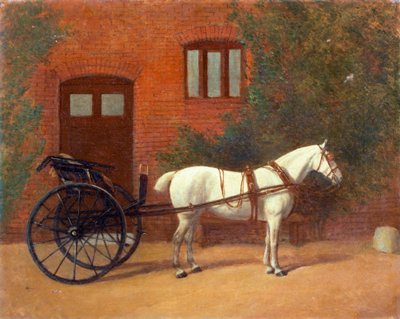 Paard vastgebonden aan een jauntingkar (paar bij 416406) door English School