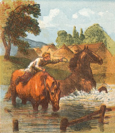 Paarden drinken in een vijver door English School