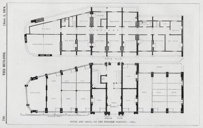 Hotel en winkels, op het Holborn Viaduct (gravure) door English School