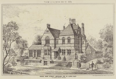 Huis Park Street Bridgend, voor W J Lewis Esquire (gravure) door English School