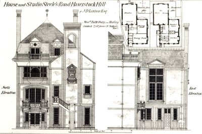 Huis en studio, Steeles Road, Haverstock Hill, uit The Building News, 9 februari 1877 door English School