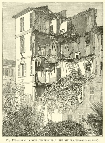 Huis in Nice, verwoest door de aardbeving aan de Rivièra, 1887 door English School