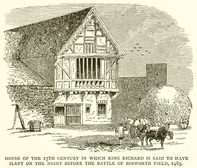 Huis uit de 15e eeuw waarin koning Richard zou hebben geslapen de nacht voor de slag bij Bosworth Field, 1485 door English School