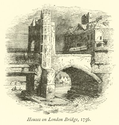 Huizen op London Brug, 1756 door English School