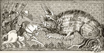Hoe Alexander vocht met het beest, naar een miniatuur in een 13e-eeuws manuscript, uit 