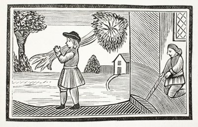 Hoe Tom Hickathrifts grote kracht bekend werd, illustratie uit Chap-books van de Achttiende Eeuw door John Ashton, uitgegeven 1882 door English School