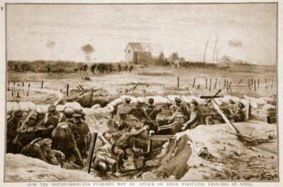 Hoe de Northumberland Fusiliers een aanval op hun eerste-lijns loopgraven bij Ieper ontmoetten door English School