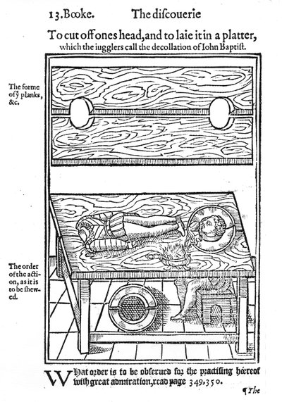 Hoe iemands hoofd af te snijden en op een schaal te leggen, 1584 (houtsnede) door English School