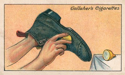 Nieuwe laarzen schoonmaken (chromolitho) door English School