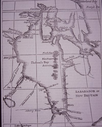 Hudson Bay Company, kaart van Hudson Bay gepubliceerd in 1744 door English School