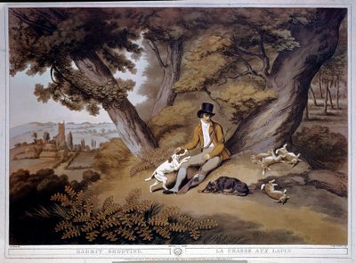Konijnenjacht in Engeland. 19e eeuwse gravure. Gien, jachtmuseum door English School
