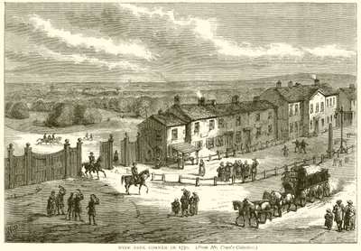 Hyde Park Corner in 1750 door English School