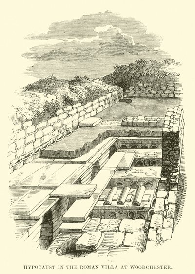 Hypocaust in de Romeinse villa in Woodchester door English School