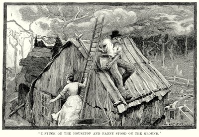 "Ik stak op het dak van het huis en Fanny stond op de grond" (gravure) door English School