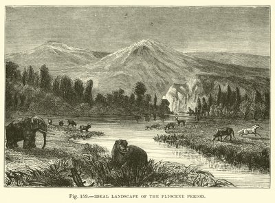 Ideaal landschap van de Plioceen periode door English School