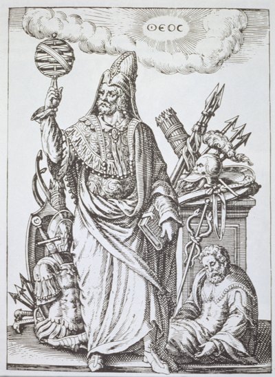 Ideale figuur van Hermes Trismegistus, kopie van illustratie uit De Divinatione et Magicis Praestigiis door Jean-Jacques Boissard, 1605, gepubliceerd eind 19e eeuw door English School