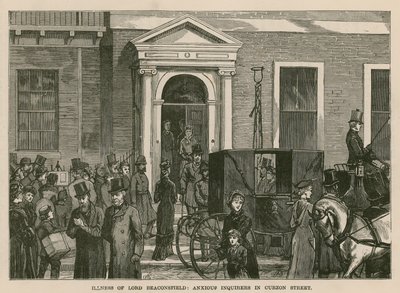 Ziekte van Lord Beaconsfield: bezorgde vragenstellers in Curzon Street, Londen door English School