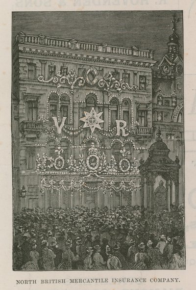 Verlichtingen die de kantoren van de North British Mercantile Insurance Company versieren door English School