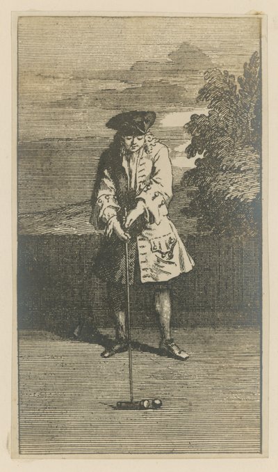 Illustratie van een man die croquet speelt door English School