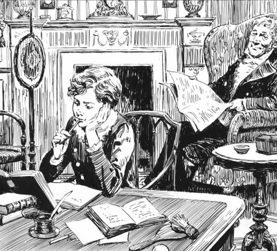 Illustratie voor Oliver Twist door Charles Dickens (pen en inkt) door English School