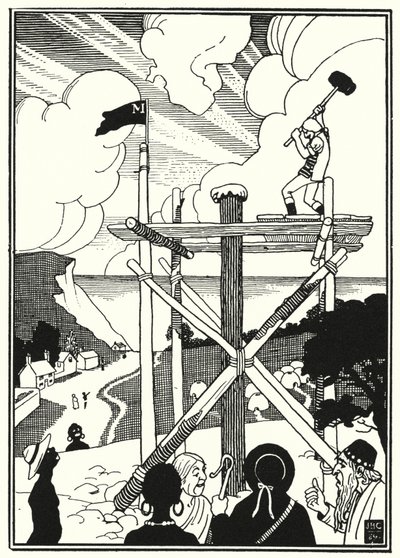 Illustratie voor de Avonturen van Baron Munchausen (gravure) door English School