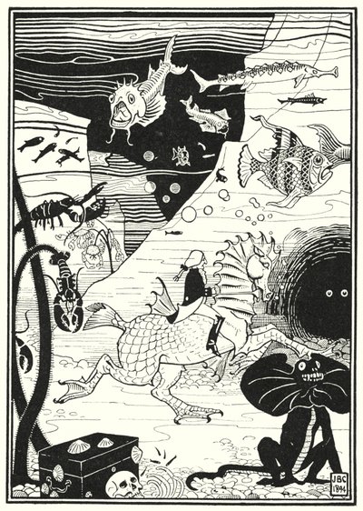 Illustratie voor de Avonturen van Baron Munchausen (gravure) door English School