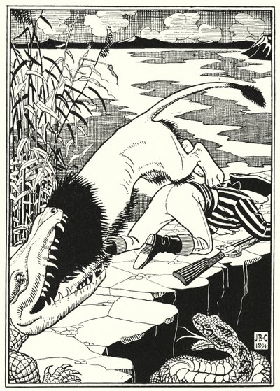 Illustratie voor de Avonturen van Baron Munchausen (gravure) door English School