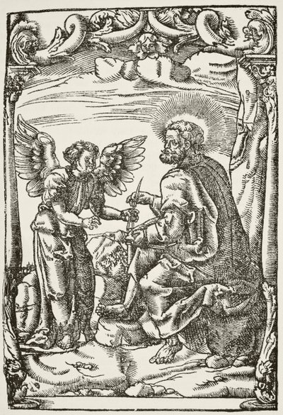 Illustratie van het begin van Tyndales eerste Engelse vertaling van het Nieuwe Testament, gepubliceerd in Keulen in 1525, uit The National and Domestic History of England door William Hickman Smith Aubrey door English School