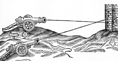 Illustratie van kanonvuur in De kunst van de artillerie door Thomas Smith (fl.1600-27), 1628 door English School